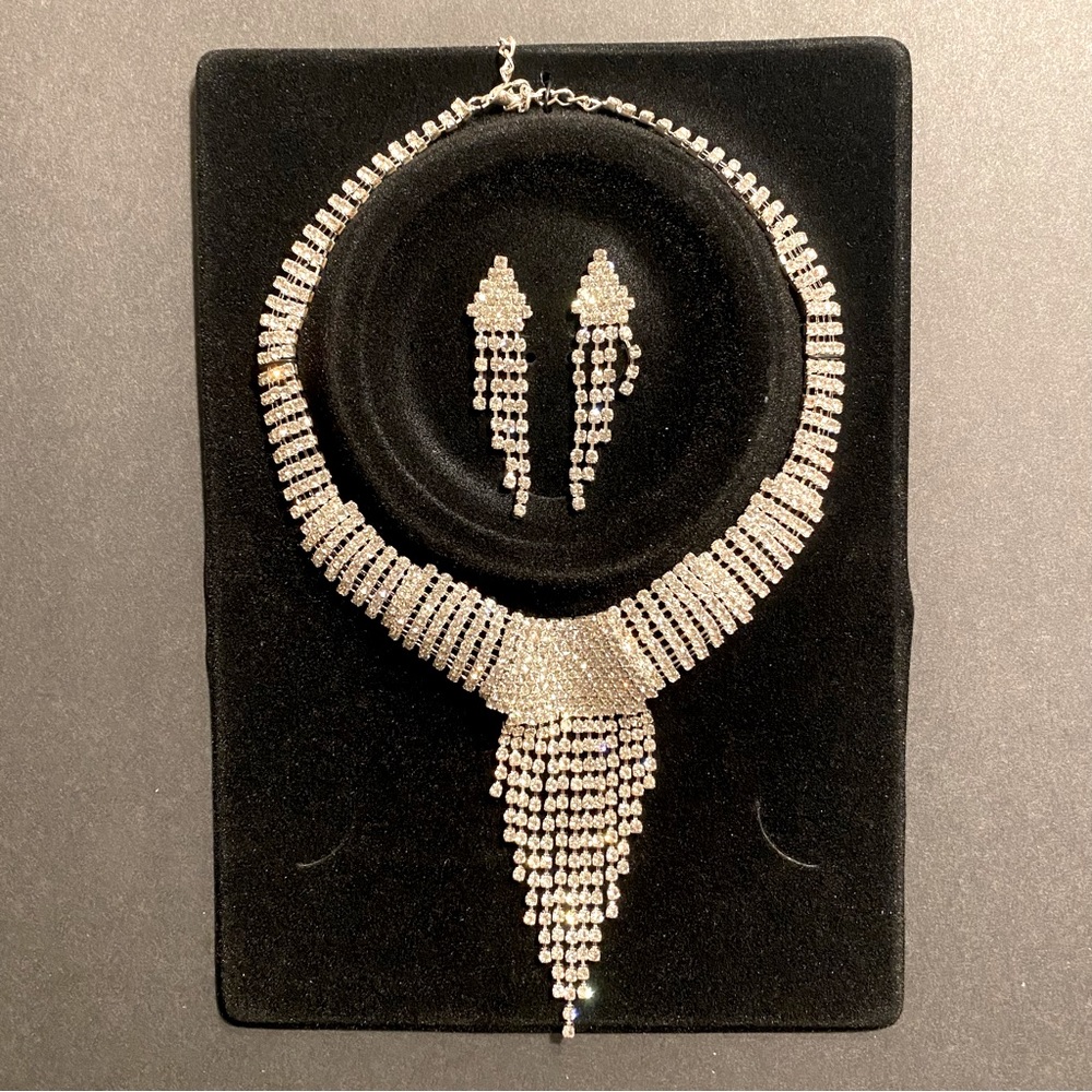 Rhinestone Necklace and Earring Pair Set
